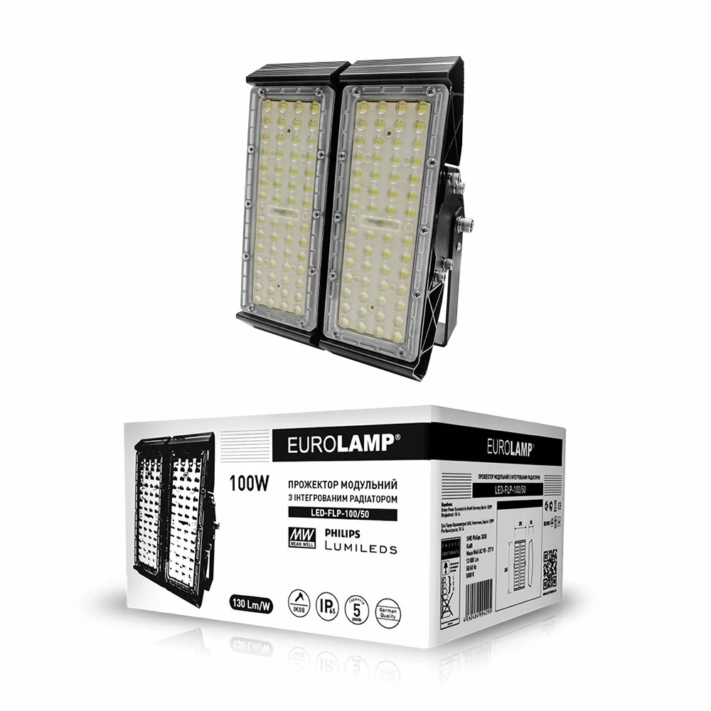 LED прожектор EUROLAMP модульний з інтегрованим радіатором 100W 5000K LED-FLP-100/50