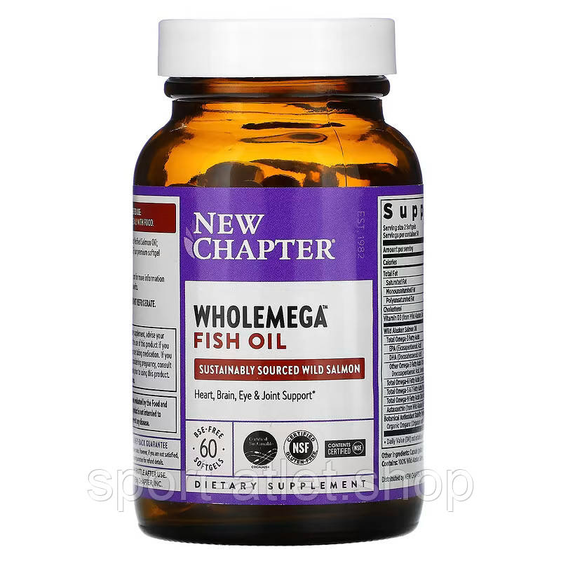 Жирні кислоти New Chapter Wholemega Fish Oil, 60 капсул, фото 1