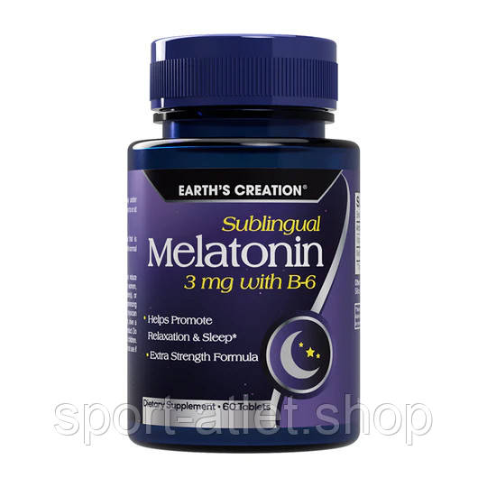 Натуральна добавка Earth‘s Creation Melatonin 3 mg with B6, 60 таблеток, фото 1