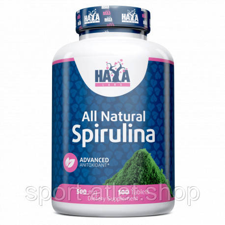 Натуральна добавка Haya Labs All Natural Spirulina 500 mg, 100 таблеток, фото 1