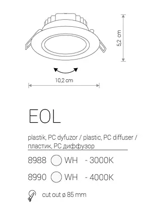 Світильник точковий Nowodvorski EOL LED 5W 4000K IP44 8990, фото 4