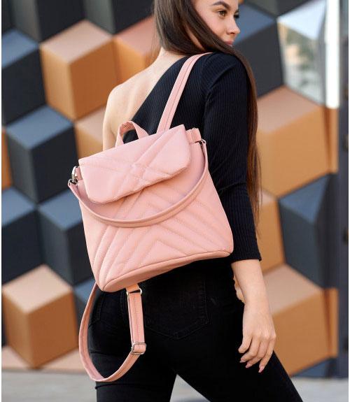Жіноча пудрова сумка-рюкзак POWDER CHOCOLATE містка з екошкіри для міста та подорожей