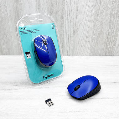 Комп'ютерна мишка бездротова LOGITECH M171 (чорний-синій), фото 2