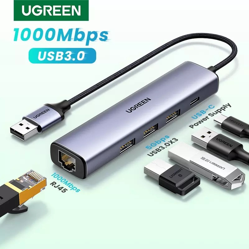 Концентратор Ethernet-адаптер USB3.0 to RJ45 (1000M)/ 3xUSB HUB /порт ...