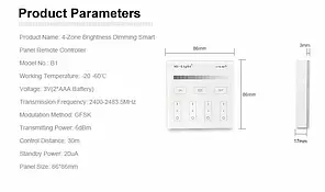 Настінний смарт пульт Mi-Light ДУ 4-зональний диммер (DC, 2X AAA батареї) BL1, фото 2