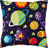 Набір для вишивання подушки хрестиком Космос галактика планети Страмін з пряжею Zweigart напівхрест муліне 40х40 см