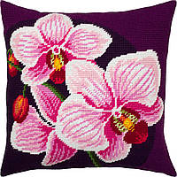 Набор для вышивки подушки крестом "Орхидеи" Страмин с пряжей Zweigart полукрест нитками мулине 40х40 см