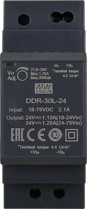 Ізольований DC/DC-перетворювач Mean Well на DIN-рейку 30W 1.25A 24V DDR-30L-24, фото 2