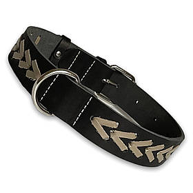 Нашийник шкіряний для собак Canem прикрашений плетінням обхват шиї 48 - 62 см, Чорний, ширина 35 мм