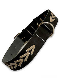 Ошийник шкіряний для великих порід собак Canem прикрашений плетінням обхват шиї 56 - 72 см, Чорний, ширина 40 мм