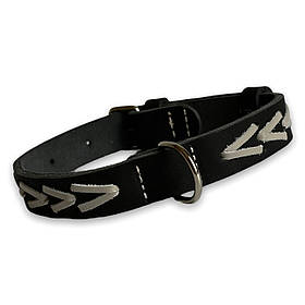 Ошийник шкіряний для собак Canem прикрашений плетінням обхват шиї 30 - 40 см, Чорний, ширина 20 мм