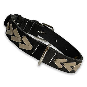 Нашийник шкіряний для собак Canem прикрашений плетінням обхват шиї 38 - 50 см, Чорний, ширина 25 мм