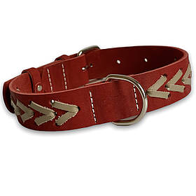 Нашийник шкіряний для собак Canem прикрашений плетінням обхват шиї 43 - 55 см, Червоний, ширина 30 мм