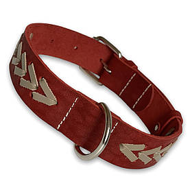 Ошийник шкіряний для собак Canem прикрашений плетінням обхват шиї 48 - 62 см, Червоний, ширина 35 мм