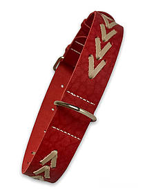 Нашийник шкіряний для собак Canem прикрашений плетінням обхват шиї 56 - 72 см, Червоний, ширина 40 мм