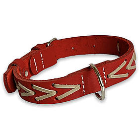 Нашийник шкіряний для собак Canem прикрашений плетінням обхват шиї 30 - 40 см, Червоний, ширина 20 мм
