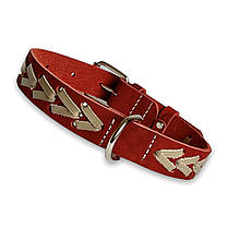 Нашийник шкіряний для собак Canem прикрашений плетінням обхват шиї 38 - 50 см, Червоний, ширина 25 мм, фото 2