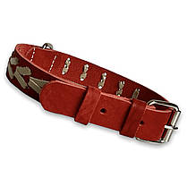 Нашийник шкіряний для собак Canem прикрашений плетінням обхват шиї 38 - 50 см, Червоний, ширина 25 мм, фото 5