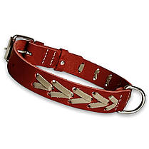 Нашийник шкіряний для собак Canem прикрашений плетінням обхват шиї 38 - 50 см, Червоний, ширина 25 мм, фото 3