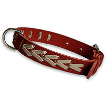 Нашийник шкіряний для собак Canem прикрашений плетінням обхват шиї 38 - 50 см, Червоний, ширина 25 мм, фото 4