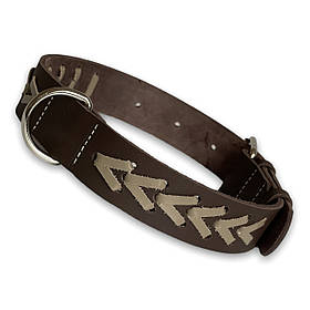 Нашийник шкіряний для собак Canem прикрашений плетінням обхват шиї 48 - 62 см, Коричневий, ширина 35 мм