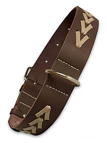 Нашийник шкіряний для великих собак Canem прикрашений плетінням обхват шиї 56 - 72 см, Коричневий, ширина 40 мм