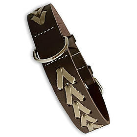 Нашийник шкіряний для собак Canem прикрашений плетінням обхват шиї 30 - 40 см, Коричневий, ширина 20 мм