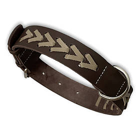 Ошийник шкіряний для собак Canem прикрашений плетінням обхват шиї 38 - 50 см, Коричневий, ширина 25 мм