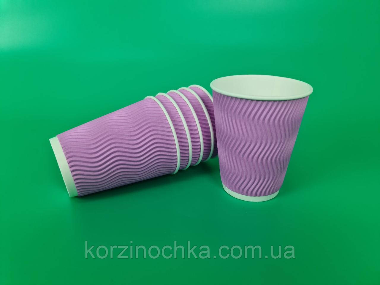 Стакан Паперовий Гофрований під каву та чай 400 мл(15 шт)(12oz)Рожевий