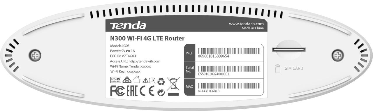 4G/3G Wi-Fi роутер Tenda 4G03 (N300 1xLAN, 1xWAN, 2 антенны), цена 2711 ...