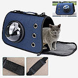 Переноска для котів/собак до 6 кг складана з пластиковим вікном і шлейкою через плече Pet Care синя (GS-65351), фото 7