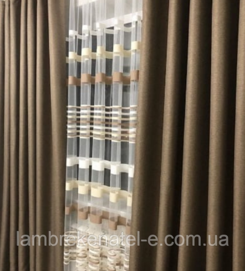 Тюль в комплекті зі шторами у спальню, колір бежевий ᐉ Купити НЕДОРОГО ...