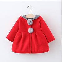 Детское пальто Зайчик с ушками для малышей красный на девочку 98 см