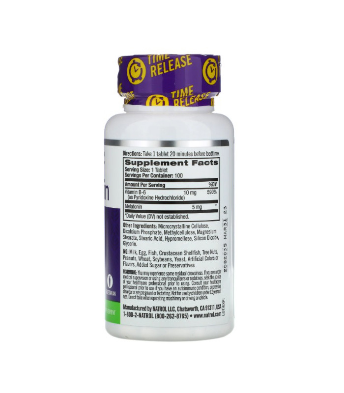 Natrol, Мелатонин, медленное высвобождение, 5 мг, 100 таблеток - фото 4 - id-p1656669064