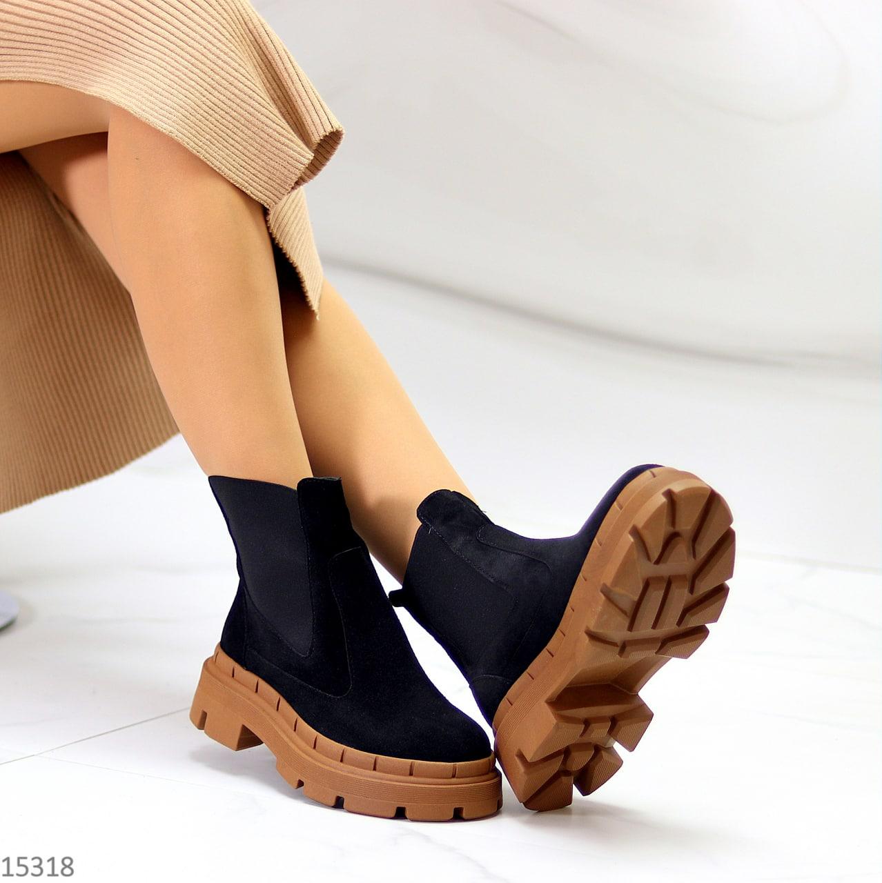 Женские замшевые ботинки демисезонные, женская обувь челси, стильные удобные демисезонные полусапожки - фото 8 - id-p1671440599
