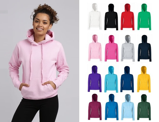 Жіноча приталена худі Fruit of the loom толстовка з начосом LADY CLASSIC HOODIE з капюшоном на тонкому флісі