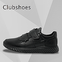 Чоловічі осінні кросівки Clubshoes чорні шкіряні на липучках осінь/весна демі 211