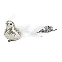 Белая птичка на клипсе для новогоднего декора 35*10*8 см