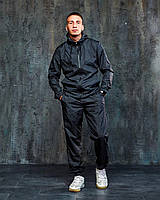 Мужской спортивный костюм черного цвета из плащевки демисезонный повседневный на молнии, размеры S, M, L, XL