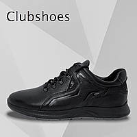 Мужские осенние кроссовки Clubshoes черные кожаные с шнуровкой осень/весна деми 19/41