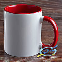 Чашка для сублимации цветная внутри и ручка/330мл (Красная)