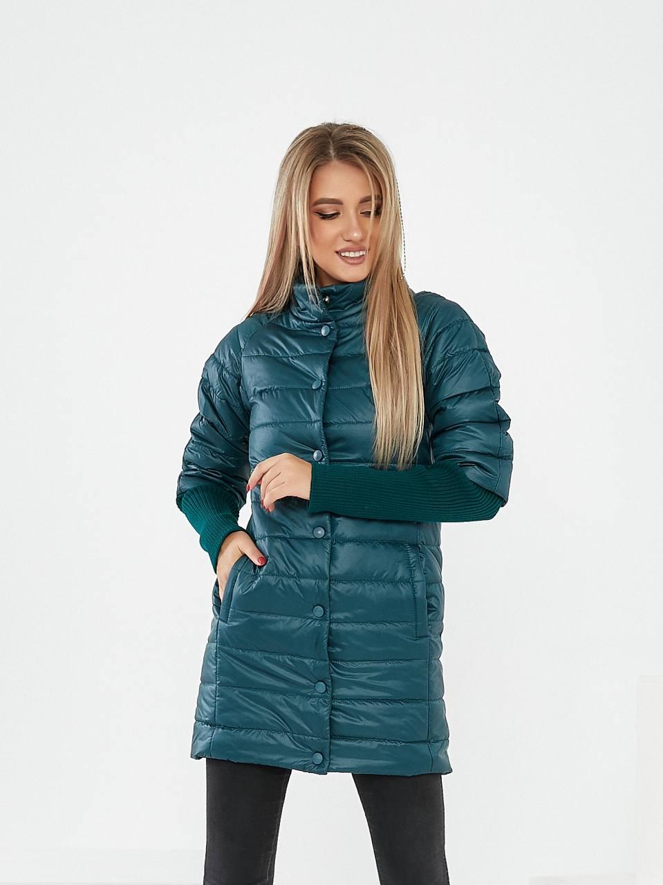 Демі куртка подовжена з відстібним в'язаним рукавом, арт.205/2, пляшкова, фото 1