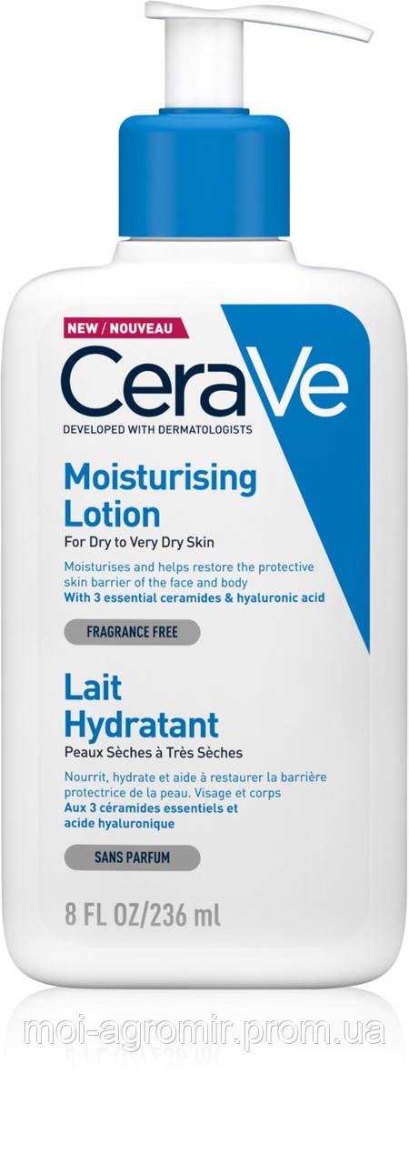 Зволожувальне молочко для сухої й дуже сухої шкіри обличчя та тіла CeraVe Moisturising Lotion 236 мл