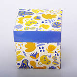 Упаковка для чашок з картону з кришкою (жовто-блакитна), фото 3
