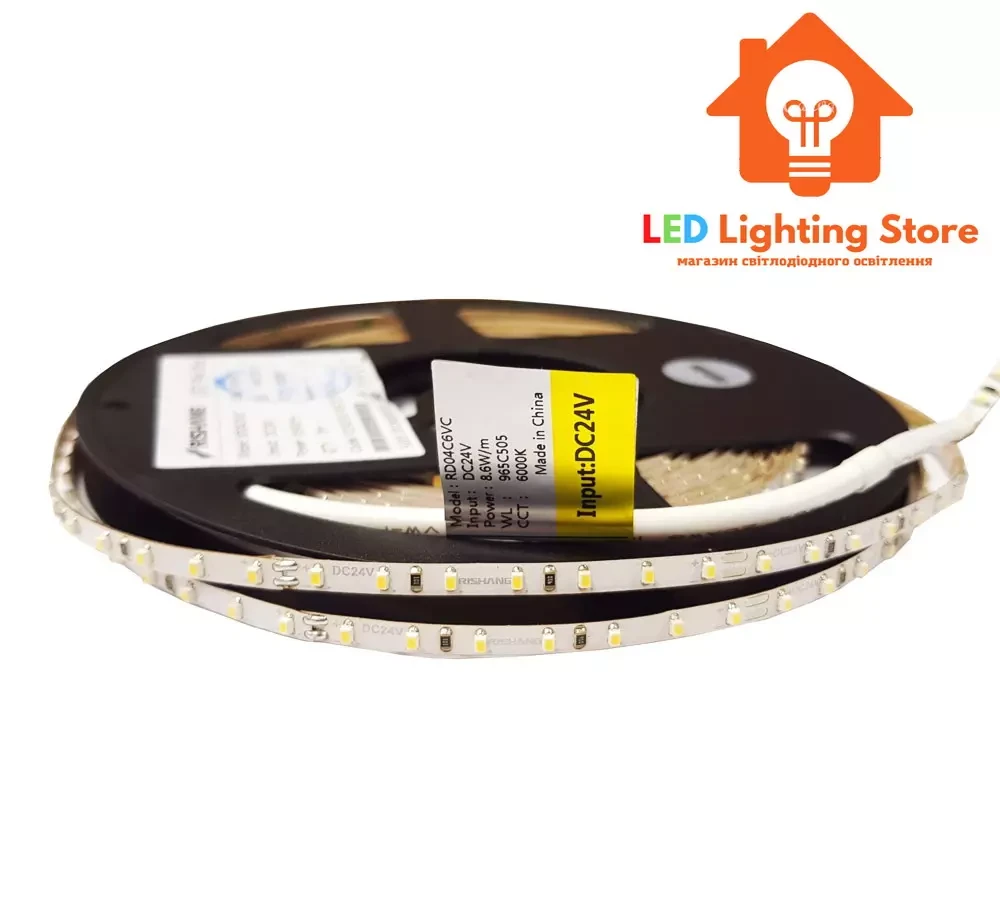 Світлодіодна стрічка RISHANG, smd2014, 24V, 126 led/m, 8.6W, 750Lm, IP20, 6000K, CRI90, RD04C6VC (10907), фото 1