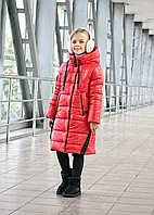 Зимнее теплое пальто на девочку 134, Красный