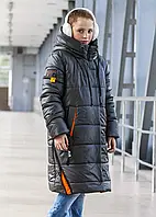 Зимнее теплое пальто на девочку 134, Оранжевый