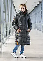 Зимнее теплое пальто на девочку 146, Оранжевый