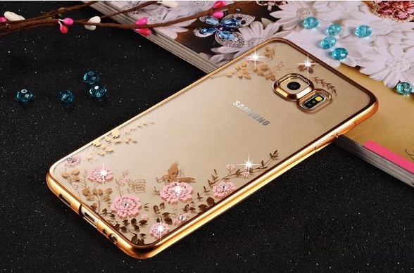 Силіконовий чохол з квітами і стразами для Samsung Galaxy J2/J2 Pro/Grand Prime Pro (2018)