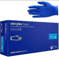 Рукавички нітрилові, текстуровані, неопудрені, Сині (100 шт/уп) Nitrylex Basic/Mercator М